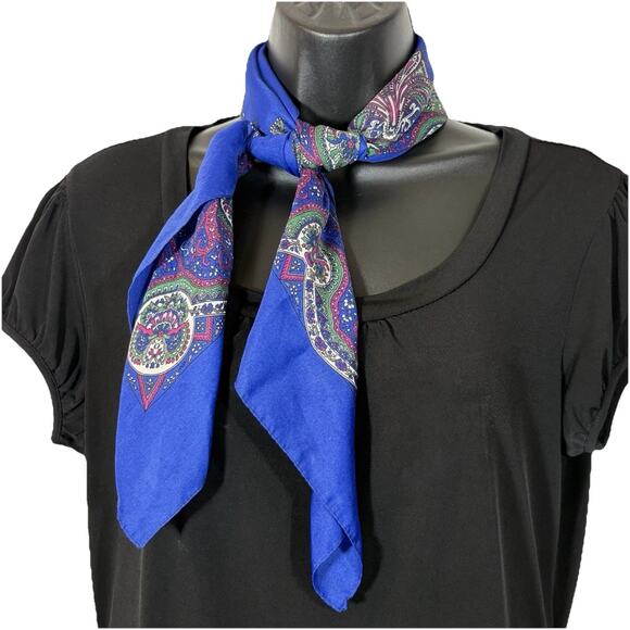 Blue Paisely Scarf 30" Square Floral Retro Vintage Made in Italy Retro Purple - Picture 2 of 10